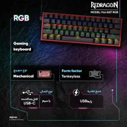 کیبورد گیمینگ ردراگون مدل K617 FIZZ، سوییچ مکانیکال قرمز، Tenkeyless، نورپردازی RGB - تصویر 5