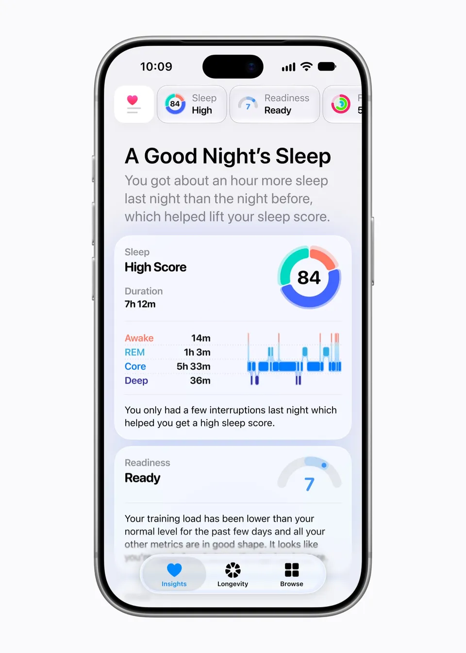 امتیاز خواب و Insights در Health — تصویر رسمی اپل