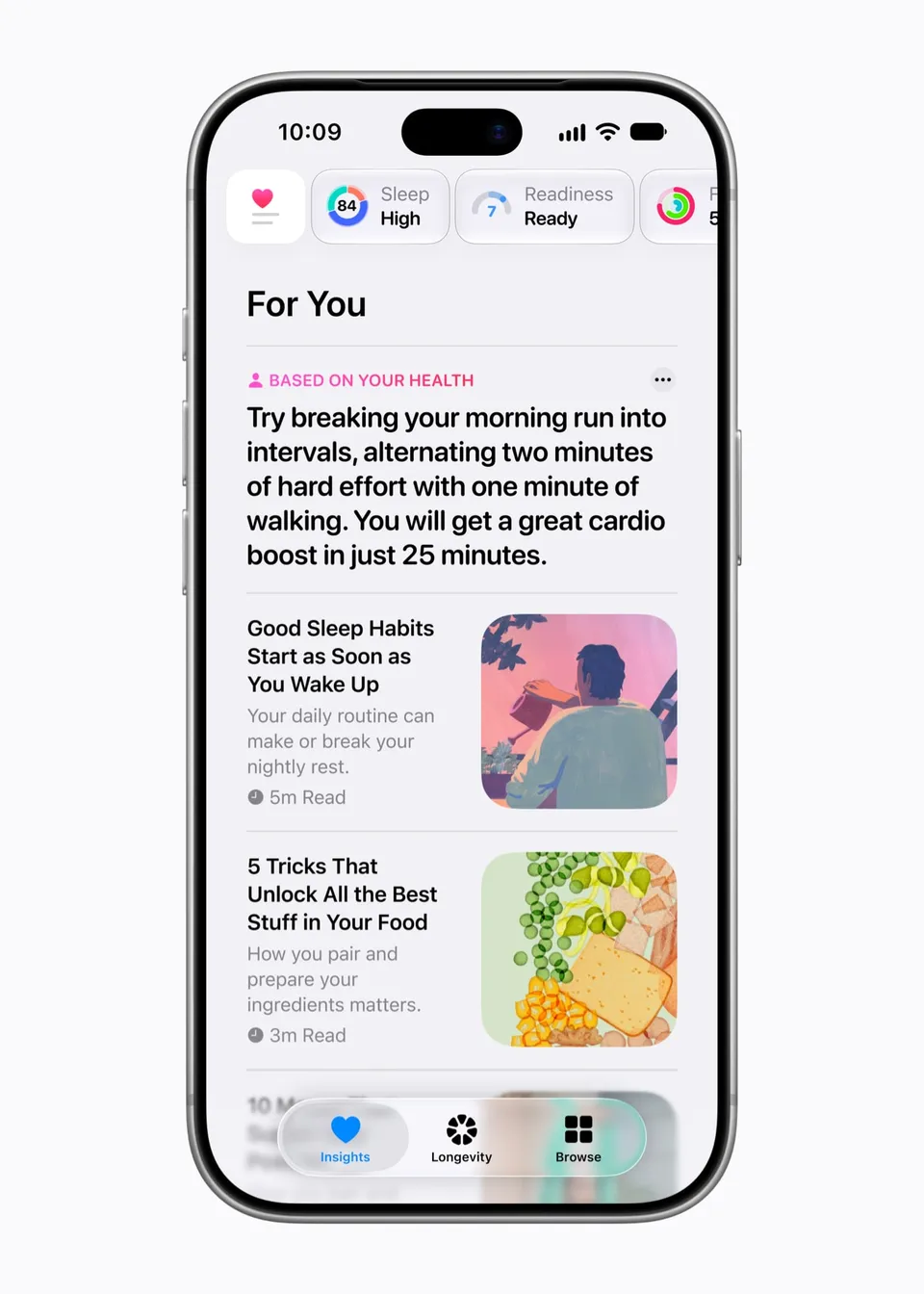 بخش For You در زبانه Insights برنامه Health — تصویر رسمی اپل