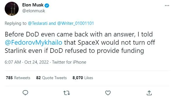 ایلان ماسک می‌گوید حتی اگر پنتاگون کمک مالی نکند، باز هم استارلینک را در اوکراین قطع نمی‌کنیم