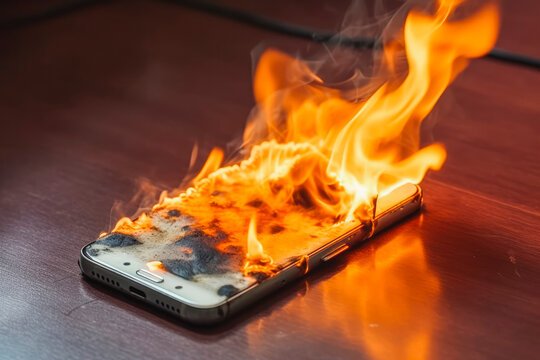 The laptop phone is on fire