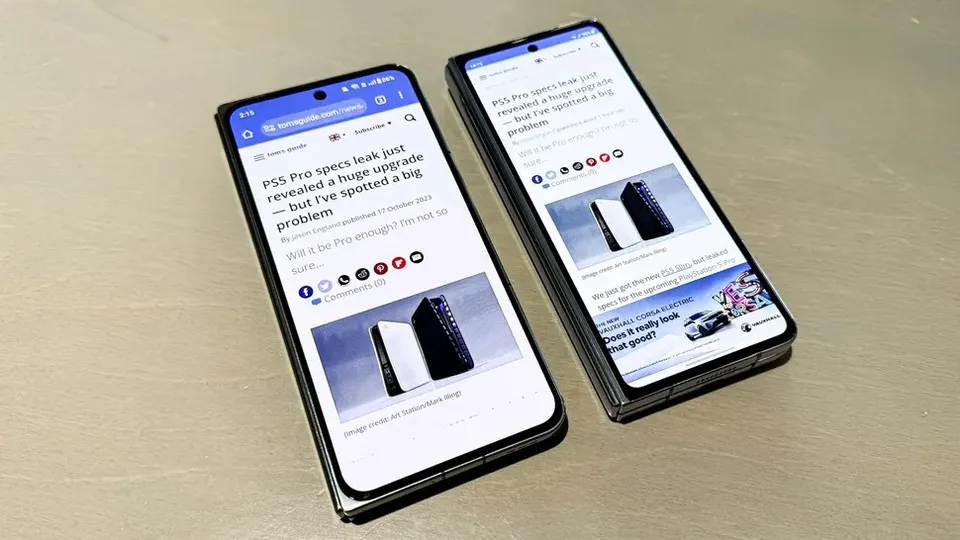 مقایسه صفحه نمایش دو گوشی OnePlus Open و  Galaxy Z Fold 5 در حالت بسته