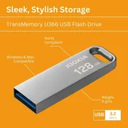 فلش‌مموری 128 گیگابایت کیوکسیا مدل U366 با بدنه فلزی، رابط USB 3.2، سرعت انتقال 200 مگابایت بر ثانیه، مقاوم در برابر ضربه و قابلیت اتصال به بند کلید - تصویر 8