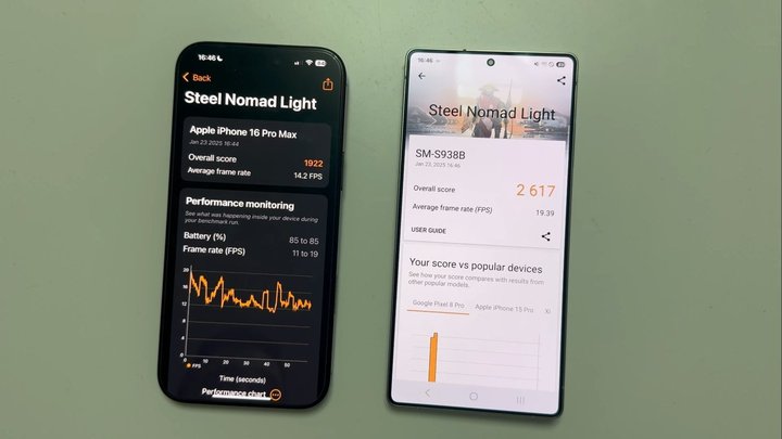 Galaxy-S25-Ultra-vs-iPhone-16-Pro-Max-Steel-in-3DMark-Steel-Nomad-Light-benchmark