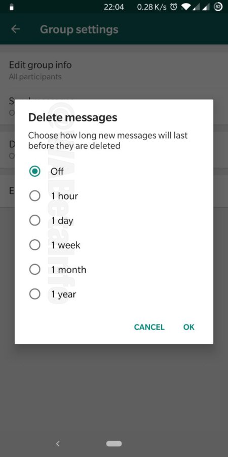 حذف خودکار پیام‌های واتساپ در گروه