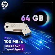 فلش مموری اچ‌پی مدل x206c ظرفیت 64 گیگابایت با طراحی چرخشی، بدنه فلزی، دو رابط USB Type-C و USB Type-A، سرعت انتقال تا 100 مگابایت بر ثانیه و سازگار با ویندوز و مک - تصویر 3