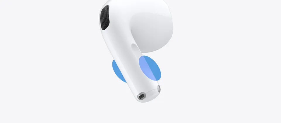 حسگر نیرو و سوایپ صدا روی پایه؛ تصویر رسمی apple.com/airpods-5