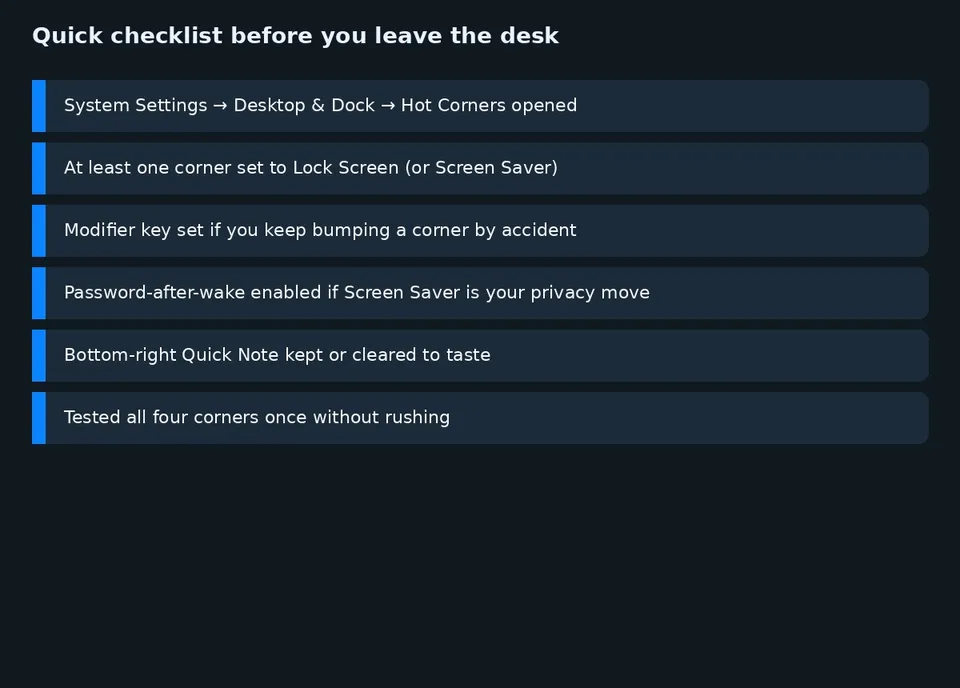 Hot Corners checklist