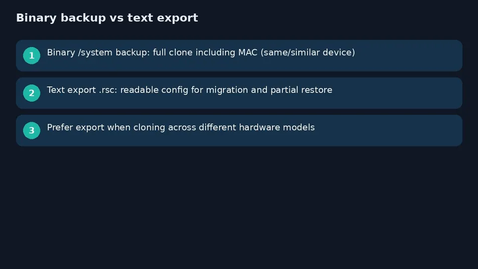 آموزش بک‌آپ و restore میکروتیک؛ export و binary