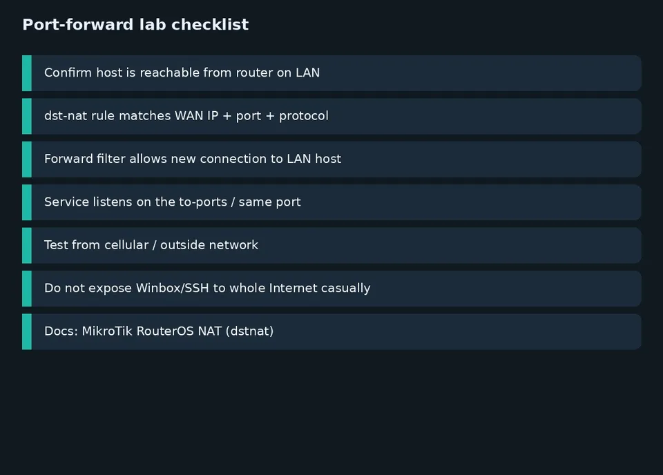 آموزش Port Forwarding میکروتیک با dst-nat؛ باز کردن پورت از اینترنت به LAN