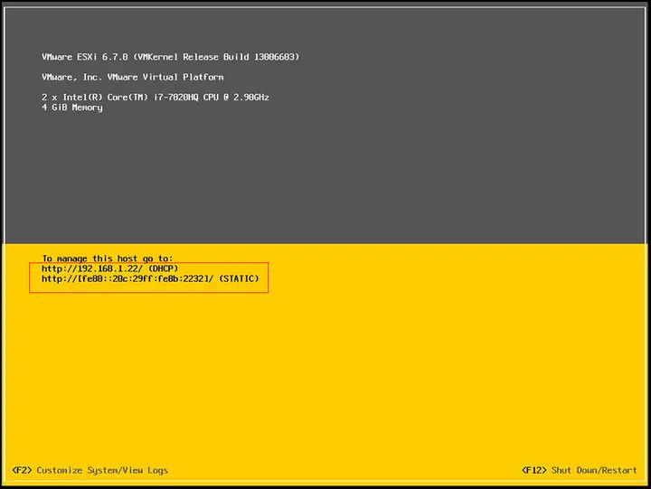 Install ESXI 6.7 - The last step and display the IP address