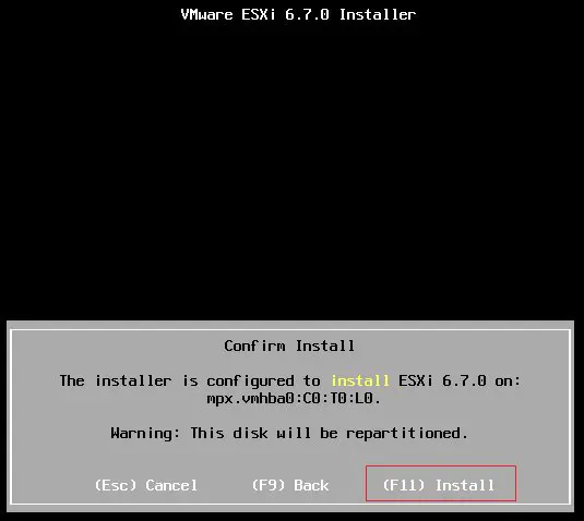 Installing ESXI 6.7 - Step 9