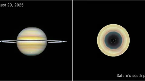 هابل ناسا موج ده‌ضلعی تازه‌ای دور قطب جنوب زحل رصد کرد