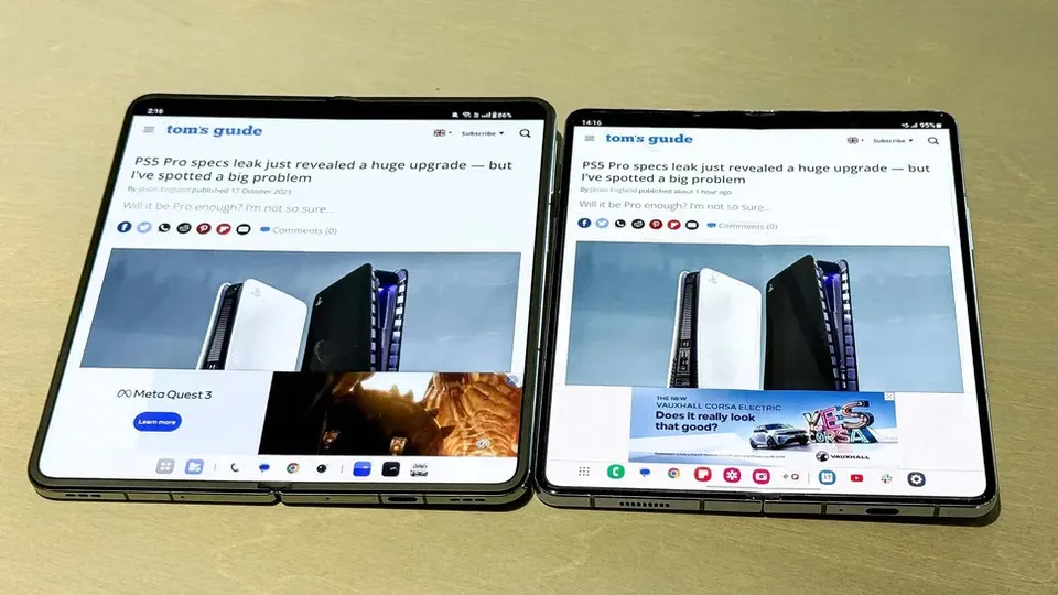 مقایسه صفحه نمایش دو گوشی OnePlus Open و  Galaxy Z Fold 5 در حالت باز