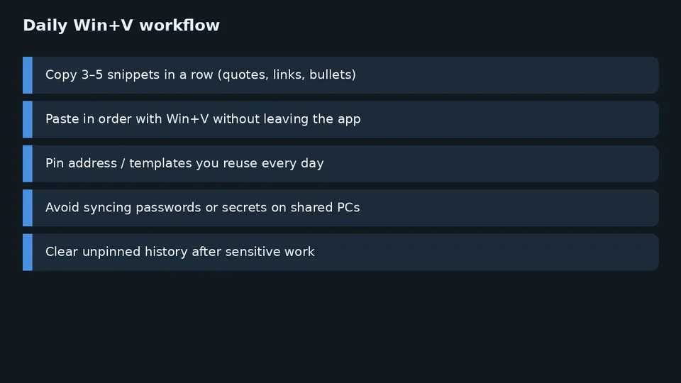 Daily Win+V workflow checklist