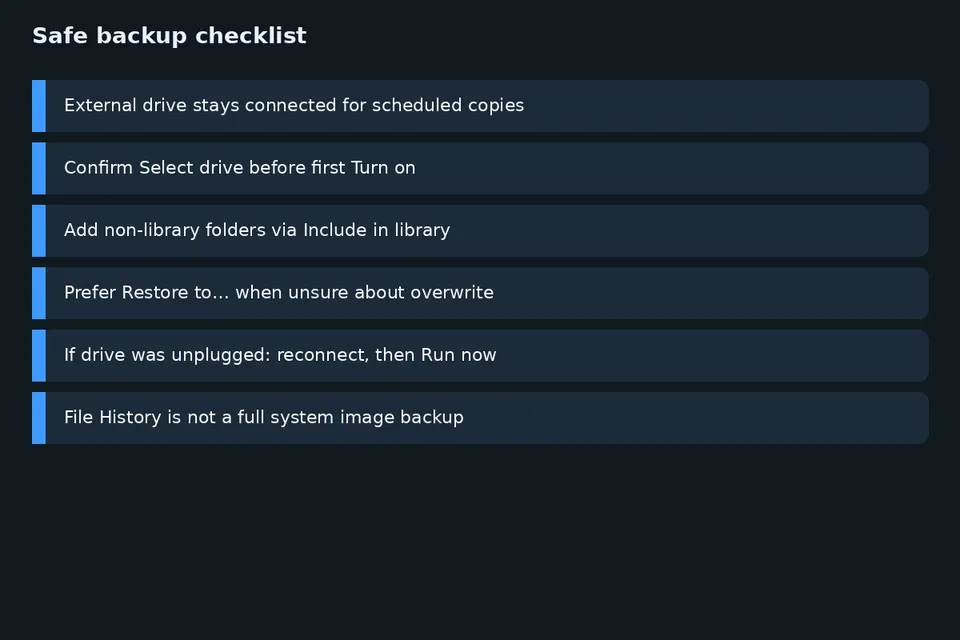 Safe File History backup checklist