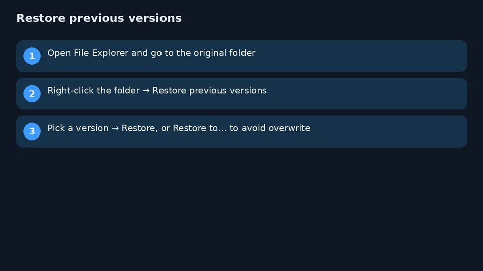 Restore previous versions from File Explorer